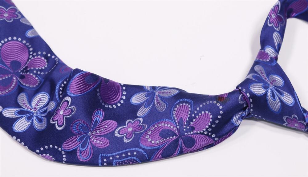 Duchamp London Blue Purple Floral Jacquard Silk Handmade Necktie Tie